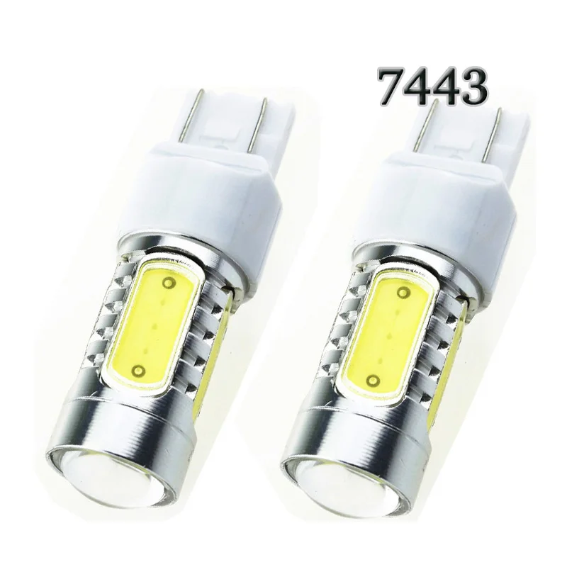 10pcs/lot High power P21/5W T20 7443 COB 7.5W LED Lens eagle eye Chip Car Brake Led Bulb Light  White Yellow Red Blue DC12V