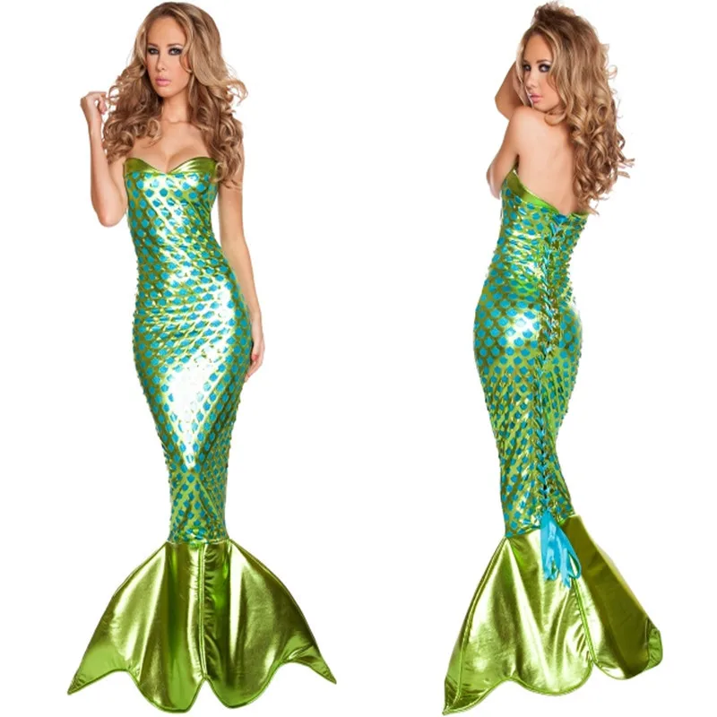 Frete grátis 2016 mais vendidos! Fantasia de sereia para halloween, adulto, trajes para festas, sexy, feminino, carnaval, vestido