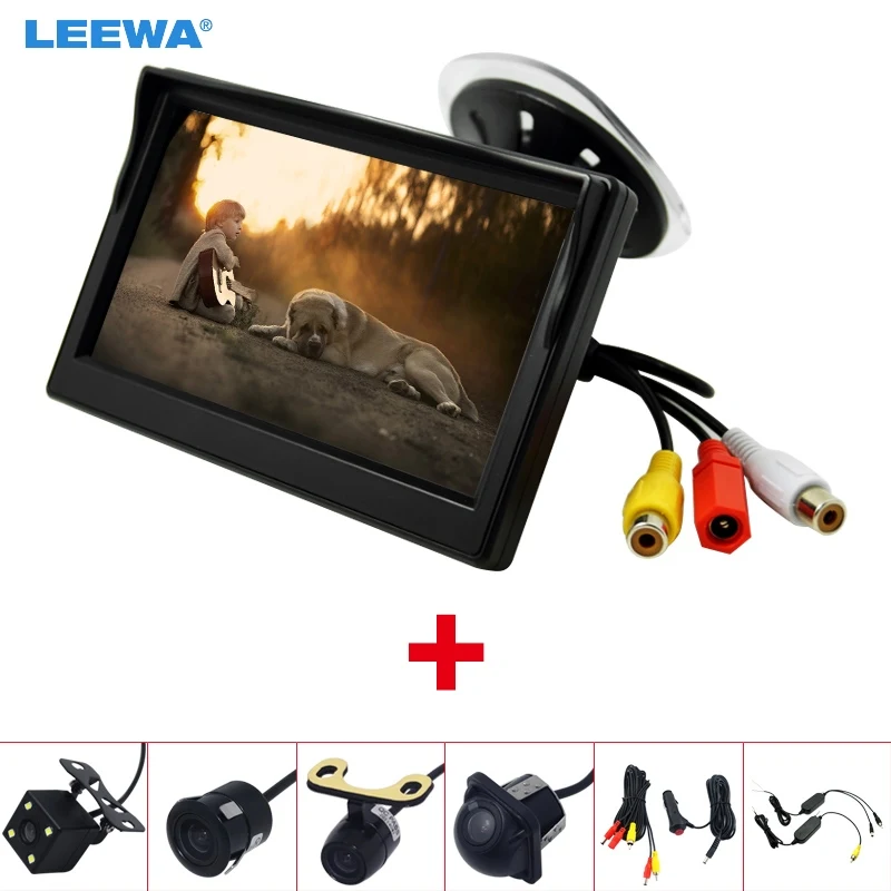 

LEEWA 5" TFT LCD windshield Monitor With Rear View Backup Camera RCA Video System 2.4G Wireless & Cigarette Lighter Optional