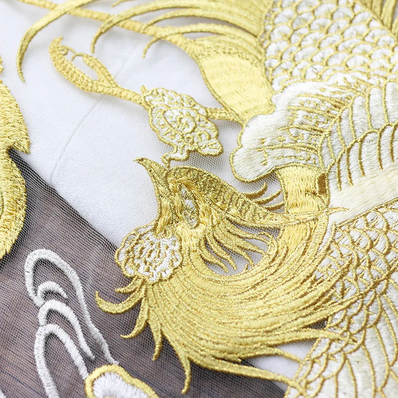 Golden Line Phoenix Round Costume Patch Costume National Decoration Applique Mesh Lace Craft Hand Sewing Cloth Stickers