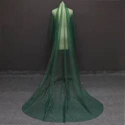 NO COMB! Customized Shining Long Green Wedding Veil with Gold Dust Glitters One Layer 3 M Cathedral Bridal Veil Voile Mariage