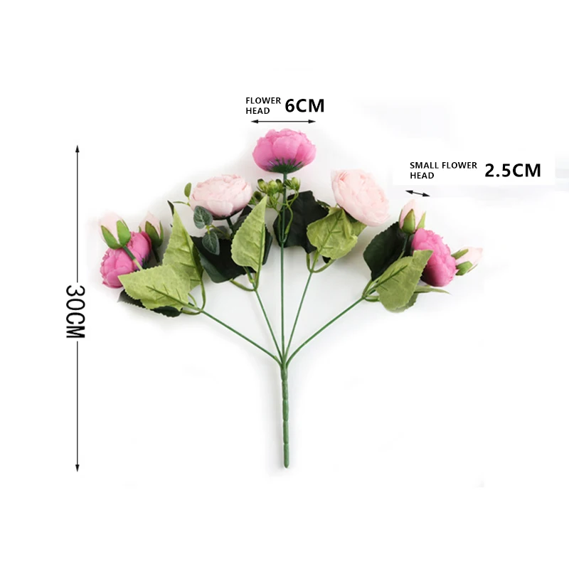 1 Bundle Silk Pfingstrose Bouquet Hause Dekoration Zubehör Hochzeit Sammelalbum Gefälschte Pflanzen Diy Pompons Künstliche Rosen Blumen – Detail 2