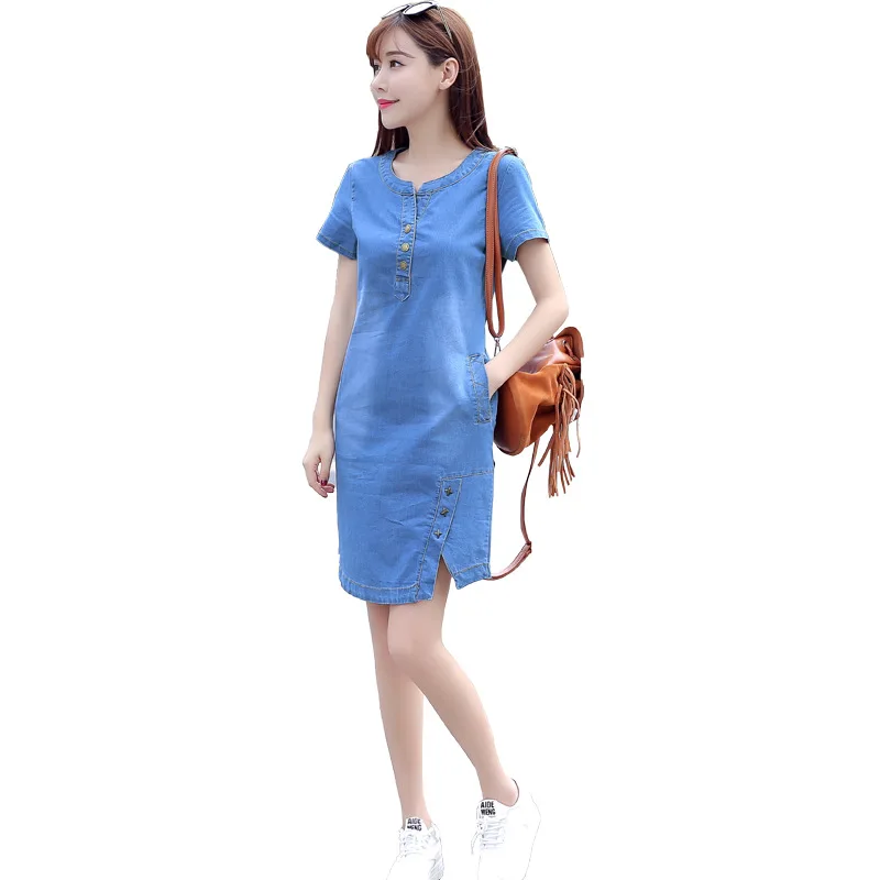 Korean Plus Size Denim Dress For Women Summer Dress 2019 Casual With Button Pocket Sexy Mini Jeans Dress Vintage Large Size 3XL