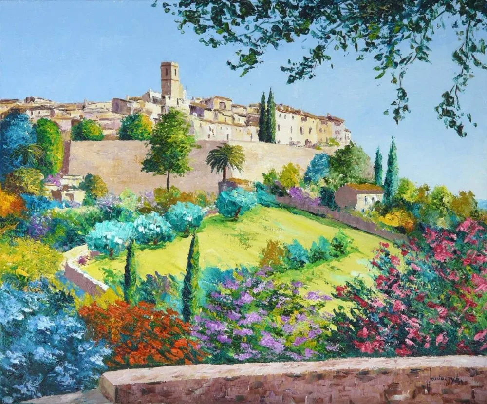 High quality Oil painting Canvas Reproductions Saint Paul de Vence By Jean Marc Janiaczyk hand painted