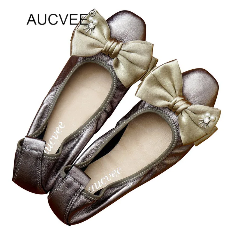 

Женские туфли на плоской подошве, из натуральной коровьей кожи, с круглым носком, с бантом, большие размеры 35-43