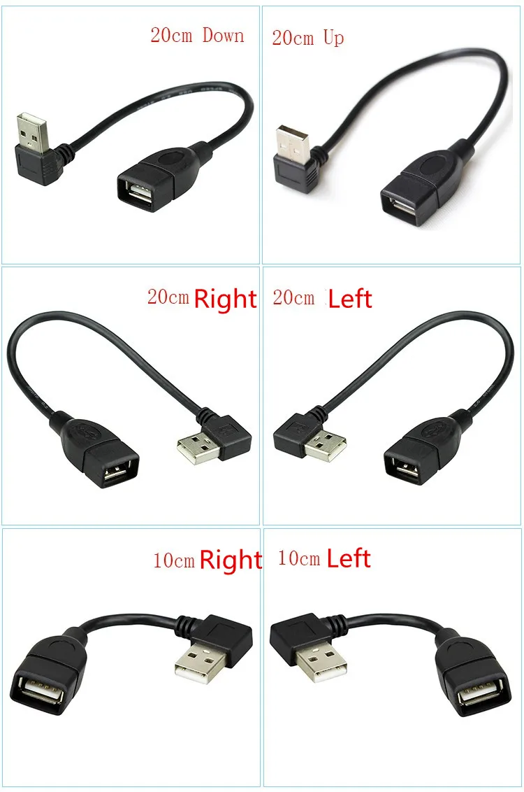 10cm 20cm USB 2.0 A Male to Female 90 Angled Extension Adaptor cable USB2.0 male to female right/left/down/up cable cord