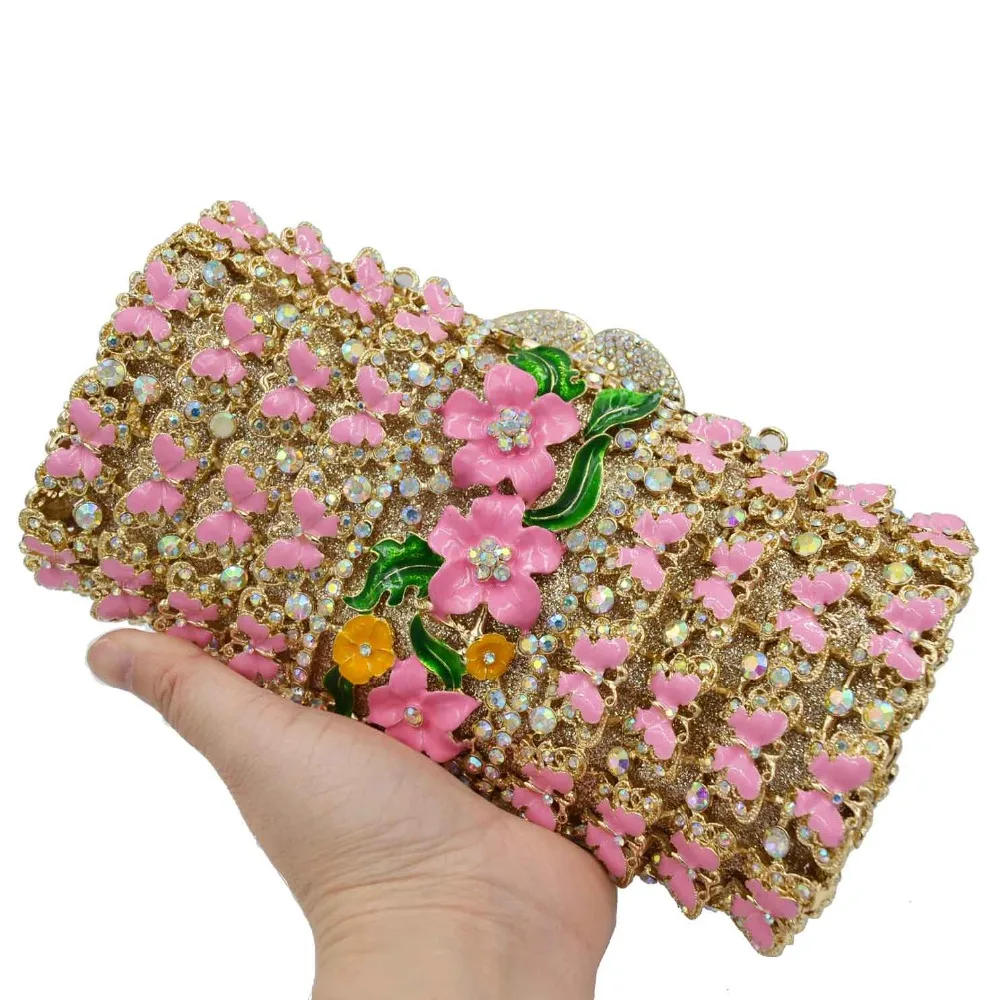 

Pink butterfly Flower Clutch Bags Boutique banquet Bags Female Luxury Evening Bags Crystal Purse Wristlets SC897