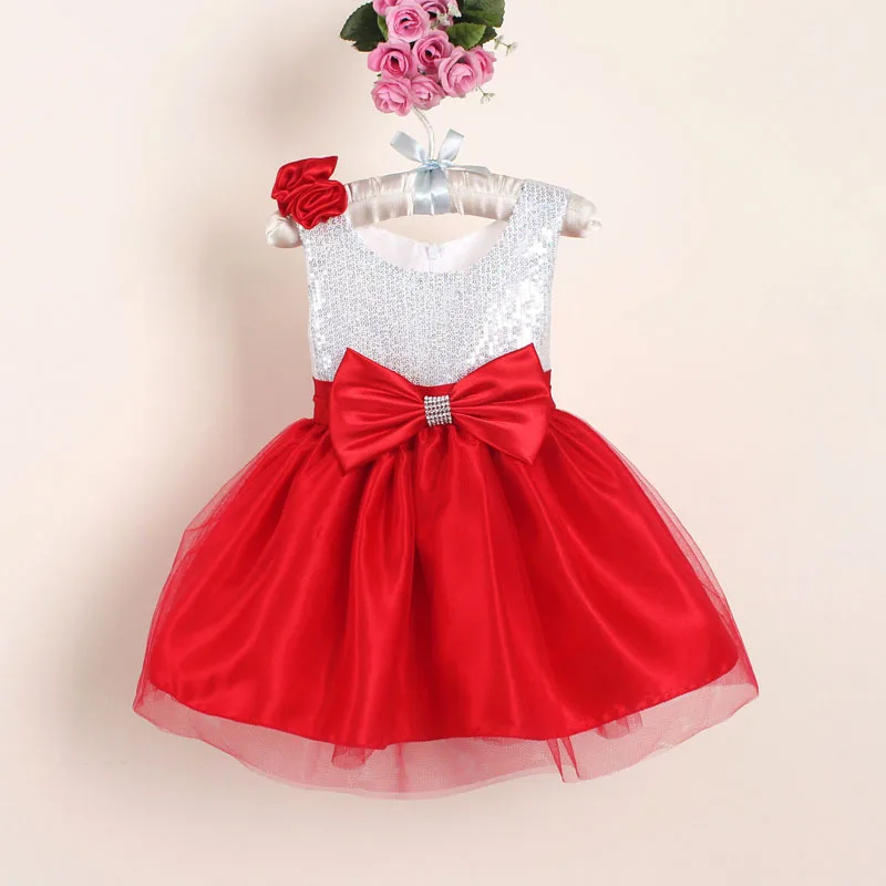 New Christmas Flower Girl Dresses Hot Red Sequin Big Bow Baby Party Dress for wedding vestidos infantis 0-4 years