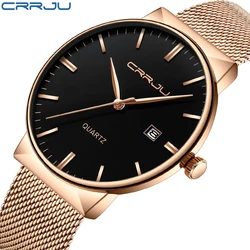 Watch CRRJU Luxury Top Brand Watches Men Stainless Steel Mesh Band Fashion Quartz Watch Ultra Thin Clock Male Relogio Masculino