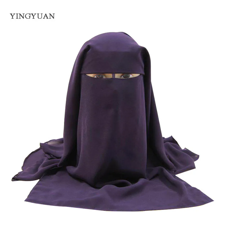 Muslim Bandana Scarf Islamic 3 layers Niqab Burqa Bonnet Hijab Cap Veil Headwear Black Face Cover Abaya Style Wrap Head Cover