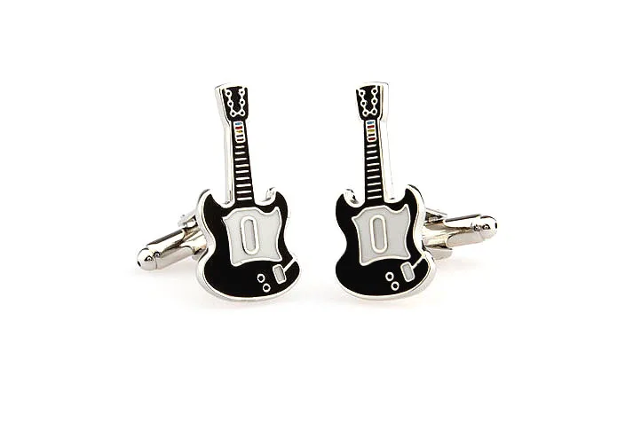 Abotoaduras Lepton com design de guitarra preta, abotoaduras masculinas para camisa francesa, abotoaduras Philharmonic, abotoaduras para presente, frete grátis
