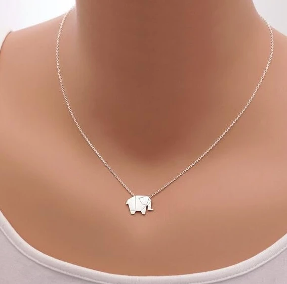 Jisensp Fashion Necklaces Origami Elephant Geometric Necklace Woodland Elephants Animal Jewelry Collar Mother's Day Gift N192