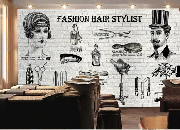 

Barber shop 3D three-dimensional retro wallpaper hair salon wall decoration fashion large custom mural wallpaper