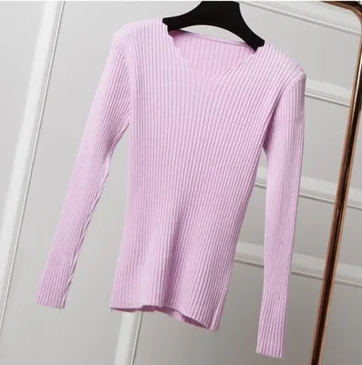 Suéter de punto de fondo delgado para mujer, suéter informal con cuello en V y ondas de Color sólido, Tops SW926, otoño e invierno, novedad, 2020