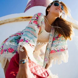 Kimono Floral Tribal para mujer, cárdigan con borlas, blusa holgada elegante para playa y verano, gran oferta, novedad