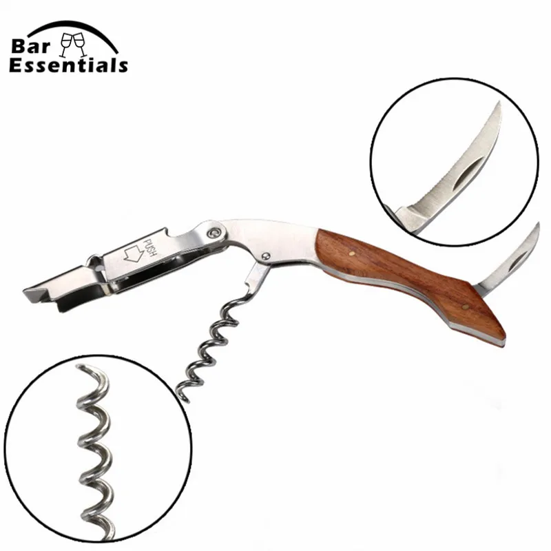 

Multifunction Wood Handle Wine Corkscrew Bottle Opener Stainless Steel Antique Wine Tools