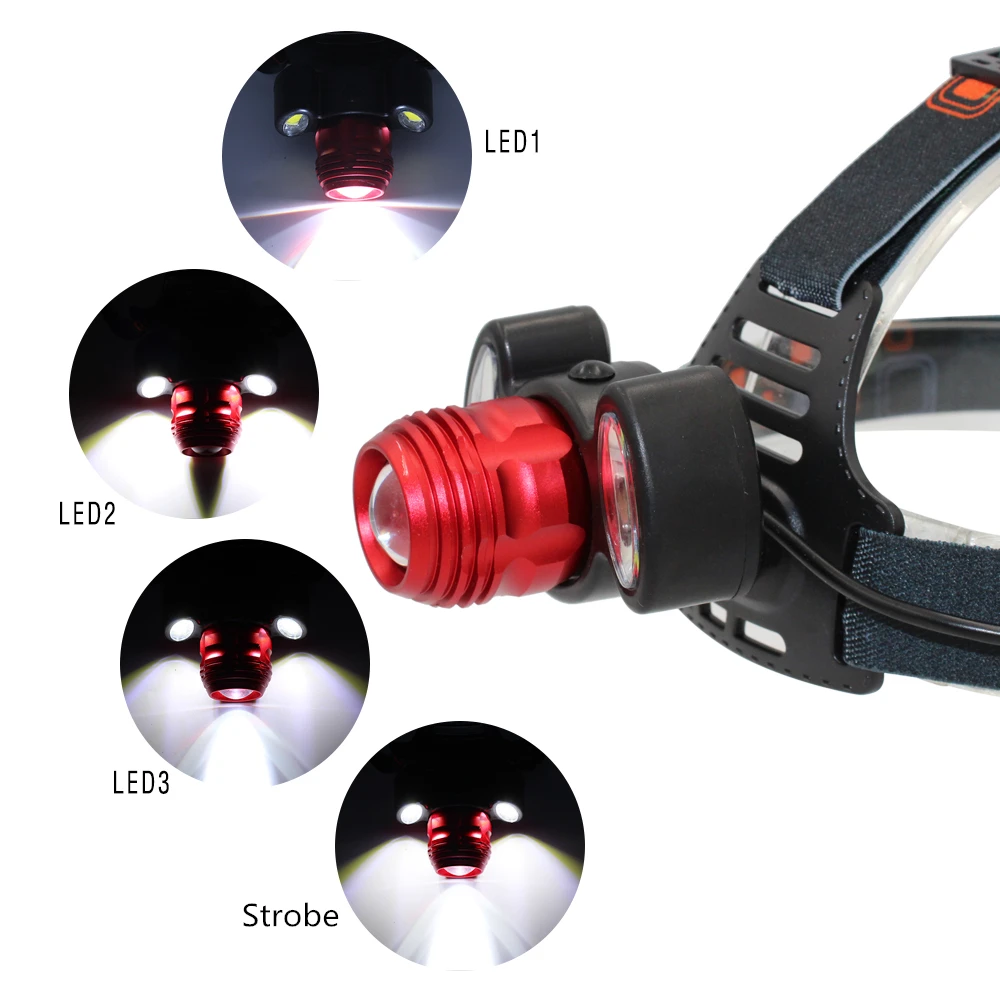 Imagem -03 - Led Farol Zoomable 1800lm t6 Cob Sensor de Cabeça Lanterna Tocha Recarregável Cabeça Luz Testa Cabeça da Lâmpada de Farol de Pesca