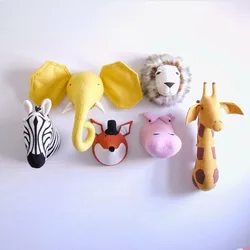 3D Animal Elephant Deer Zebra Rabbit Tiger Head Wall Mount Stuffed Toys Bedroom Decor Felt Artwork Wall Hanging Dolls Photo Prop