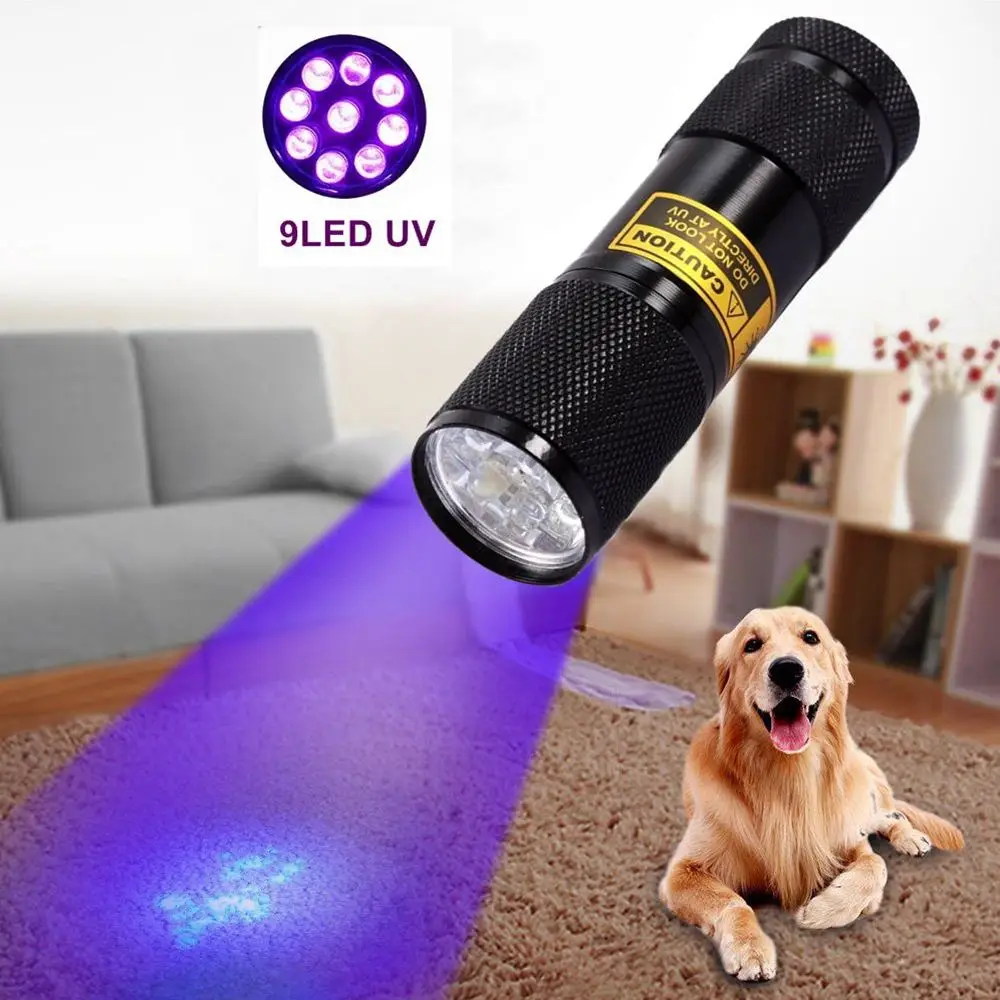 

ALONEFIRE 9 Led 395nm Ultra violet flash light Cat Dog Pet urine Money Hotel UV Detector Mini flashlight Travel Lamp AAA battery