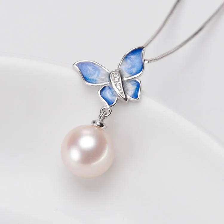 S925 Sterling Silver Blue Butterfly Pearl Pendant Fittings Women DIY Pearl Pendant Components Silver&Gold 6Pcs/Lot