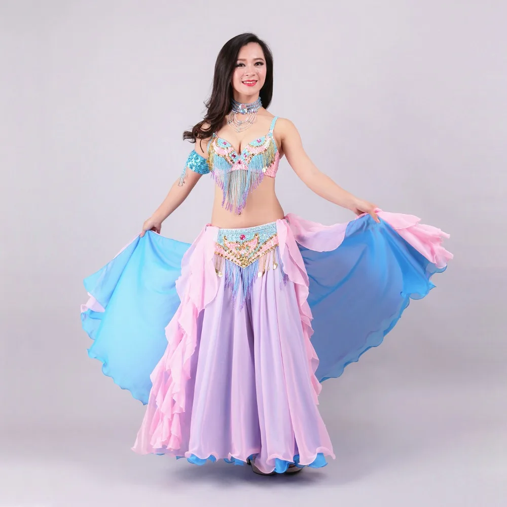 Oriental Belly Dance Costumes Set Professional Belly Dance Sequins Bra Belt Belly Dance Skirts Women Tassel Fringe Belt Wear