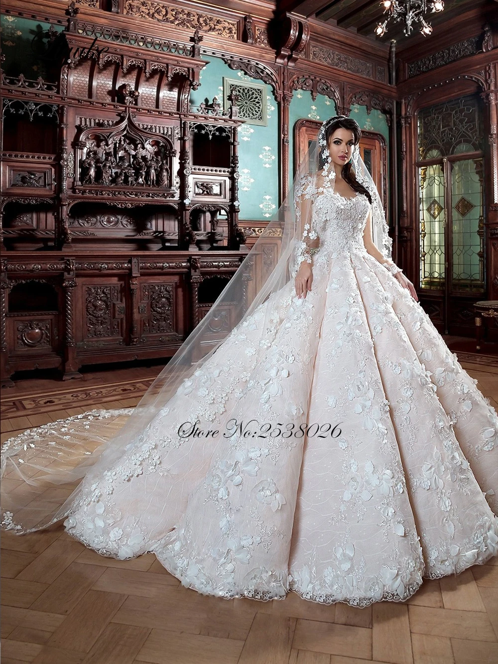 Liyuke Luxury Scoop Neckline Ball Gown Wedding Dress With Elegant Barrel Skirt Of Princess Wedding Gown