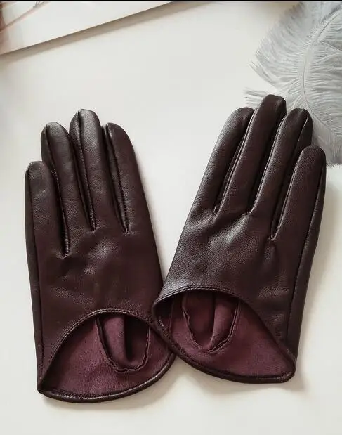 Women\'s Natural Leather Gloves Female Genuine Suede Leather Brief Dancing Motorcycle Driving Gloves R751