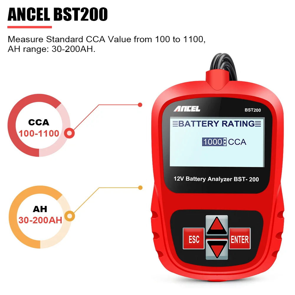 ANCEL BST200 Car Battery Tester 12V 1100CCA Professional Battery Analyzer Tool Automotive Diagnose Scanner Multi Languages