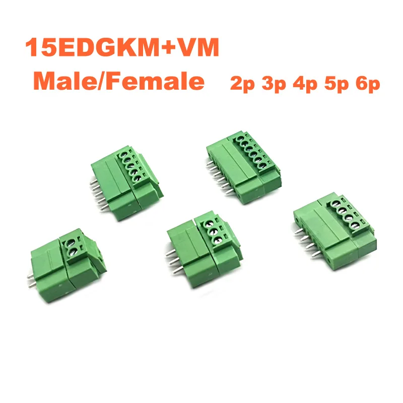 10pcs Pitch 3.81mm Vertical 2 3 4 5 6Pin Screw Plug-in PCB Terminal Block Pluggable Connector male/female 15EDGKM+VM morsettiera