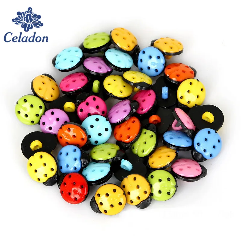 150Pcs Plastic Buttons Mix Color/Red Ladybug Craft Cabochon Scrapbooking Decoration 13x15x8mm Bag Colthes