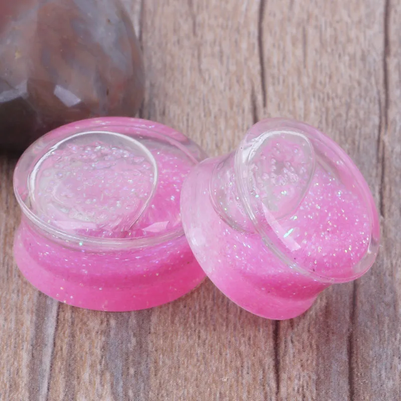 1 PCS Body Jewelry Pink Acrylic Luquid Glitter Ear Tunnel Plug Stretcher 6-16mm Body Pierce Piercing Ear Taper Expander