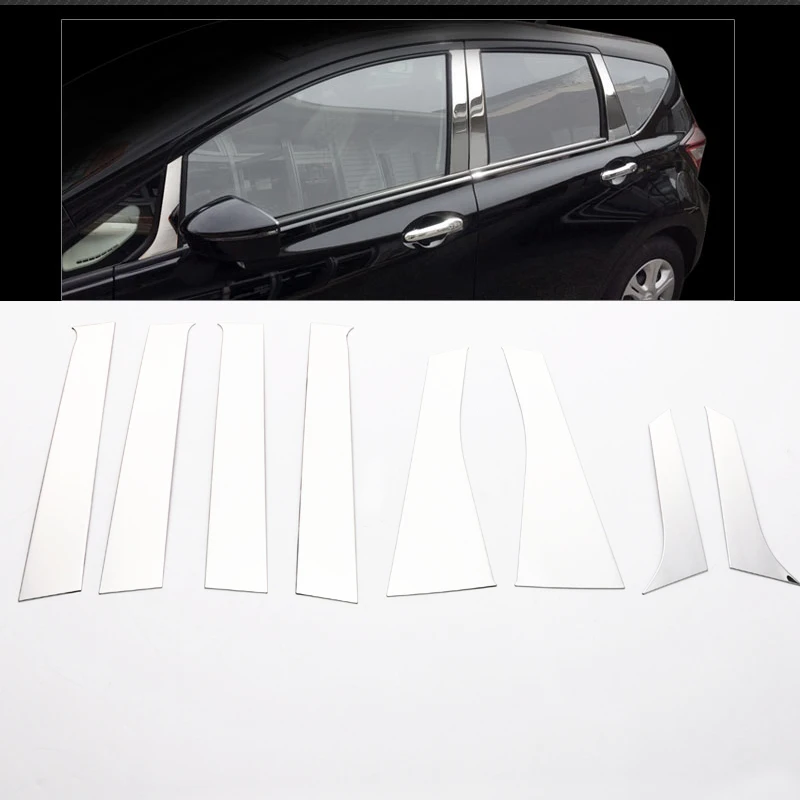 8pcs SUS304 Stainless Steel WINDOW PILLAR Trim Car Styling Cover Accessories  FOR NISSAN NOTE E12 2016~