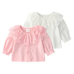 Lace Newborn Baby Girl Clothes Hollow Flowers Long Sleeve Cardigan Baptism Girls Bloues Tops