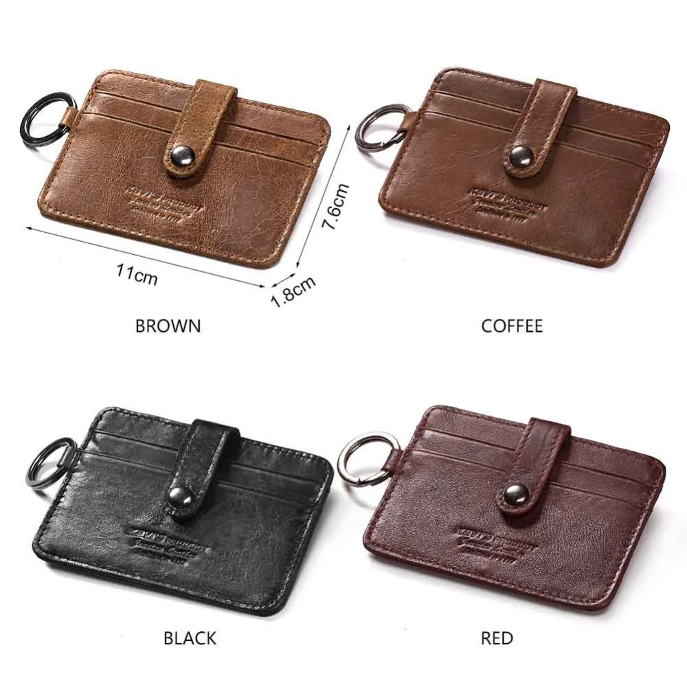 Soft Genuine Leather Thin ID Bank Credit Card Holder Wallet for Men Mini Card Case Fashion Male Cardholder Purse with Key Holder