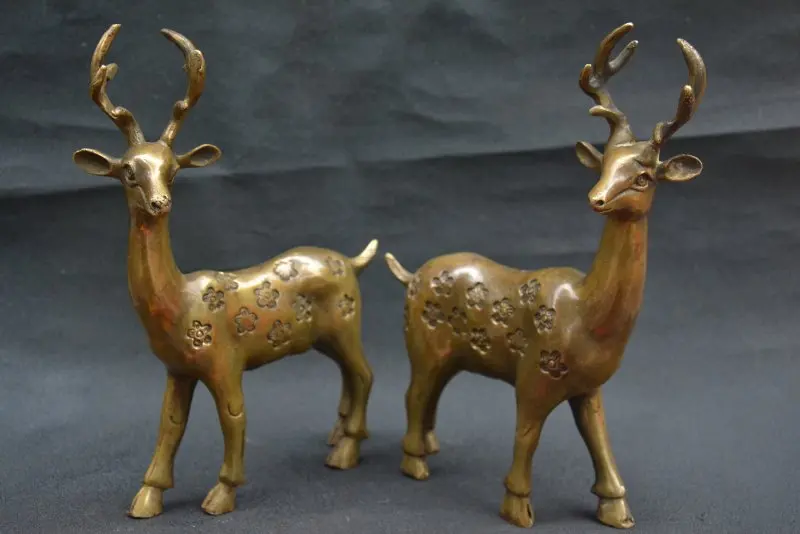 

Antique collection Qing Dynasty copper running Sika deer statue,best collection&adornment,A PAIR,Free shipping