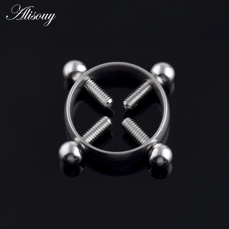 Alisouy 1PC 316L Surgical Stainless Steel Round Non-Piercing Nipple Ring Shield Nickel-free Fake Body Piercing Jewelry