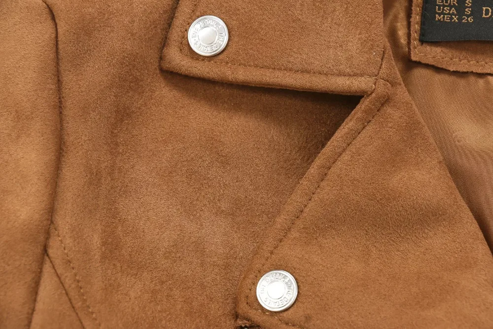 New Fashion Women suede motorcycle jacket Slim brown full lined soft faux Leather female coat veste femme cuir epaulet zipper