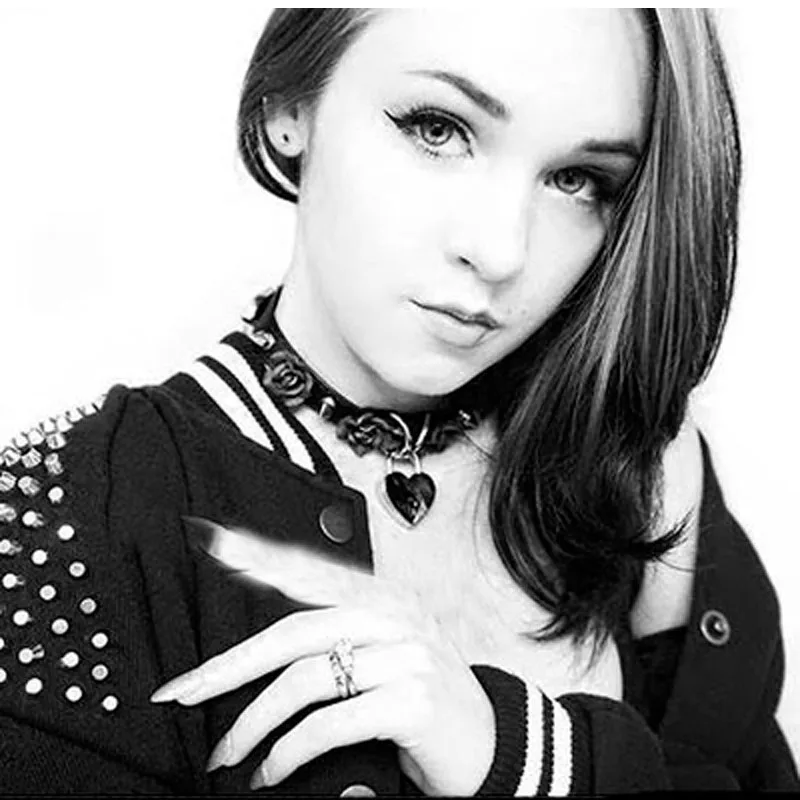 Kawaii Harajuku 100% Handmade Safe Heart Lock Key Rose Flower Choker Spikes Spiked Collar Buckle Necklace