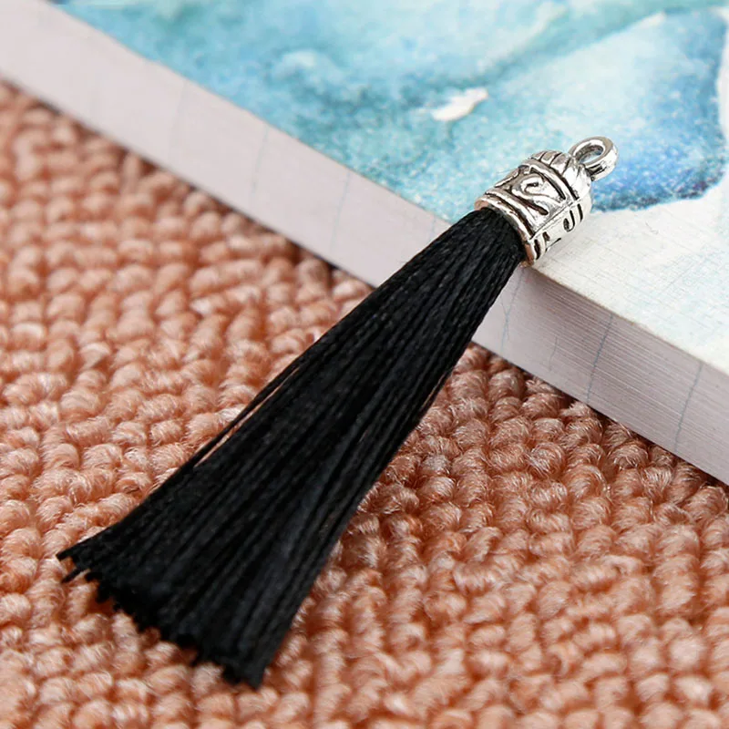 20pcs/lot 26 Colors 6cm Small Silk Tassel Cords with Metal Caps Earrings Tassel Charm Pendant Fit DIY Jewelry Making Findings