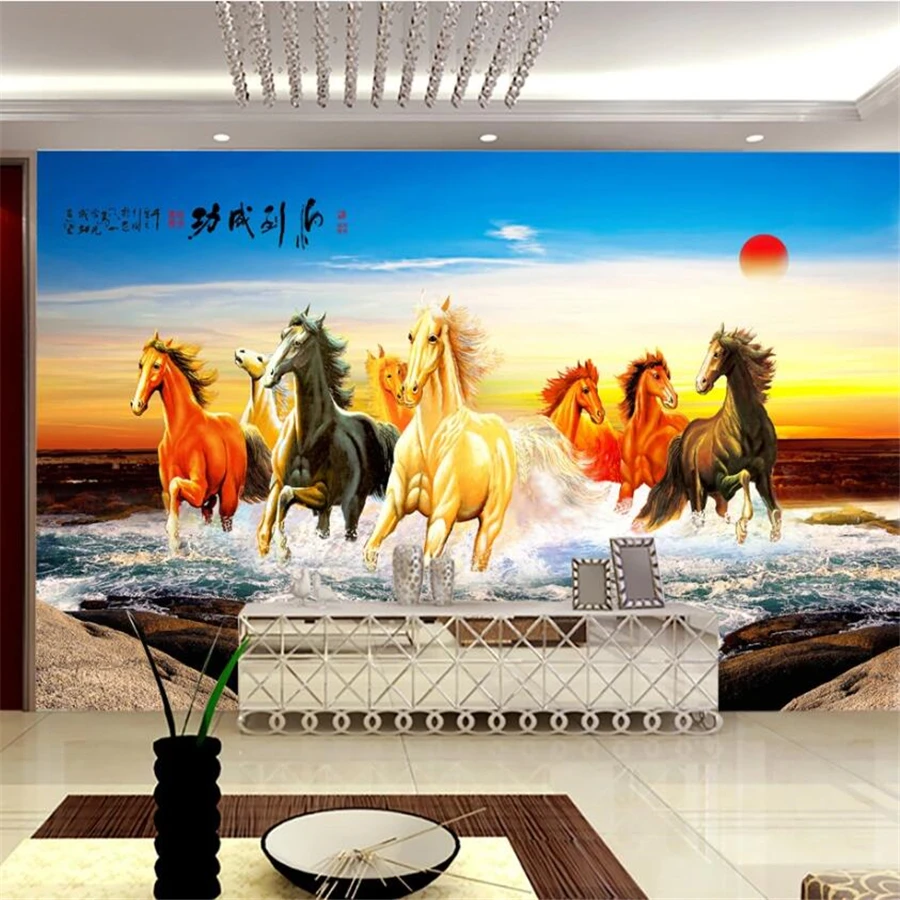 

Custom wallpaper 3D solid wall painting horse to success eight horses TV background wall decoration painting mural 3d wallpaper