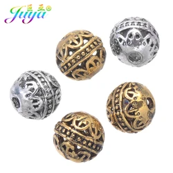 Juya 20pcs/Lot Handmade Antique Gold Silver Plated 10 12mm Hollow Decoration Metal Beads For DIY Beadwork Jewelry Making