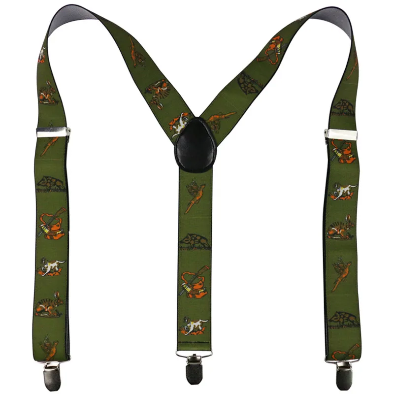 New Vintage  Men Womens Adjustable 3.5cm Wide Heavy Duty Y-Back Hunters Animals Suspenders