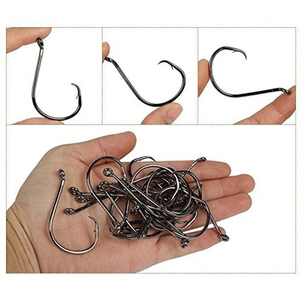 150pcs/lot 7384 2X Strong Offset Sport Circle Hooks High Carbon Steel Black Octopus Saltwater Fishing Hooks 16i sizes
