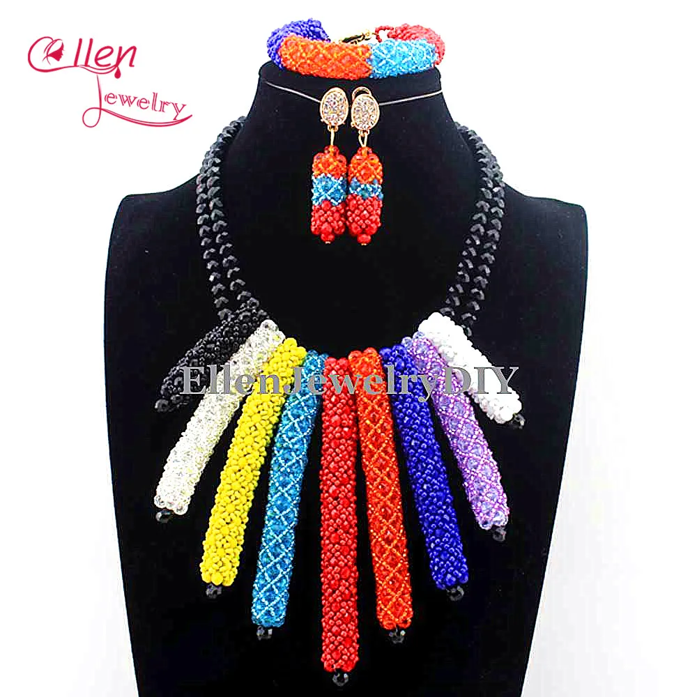 Popular Masquerade African Crystal Beads jewelry sets nigerian Wedding bridal beads Party Costume Necklace Set E1045