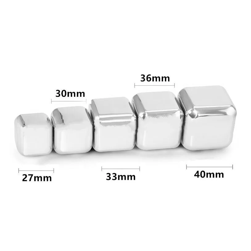 4 pcs/lot 27mm 30mm 33mm 36mm 40mm Cube Whiskey Stone Stainless Steel Rock Tasting Wine Beer Ice Stone Bar Christmas Gift Cooler