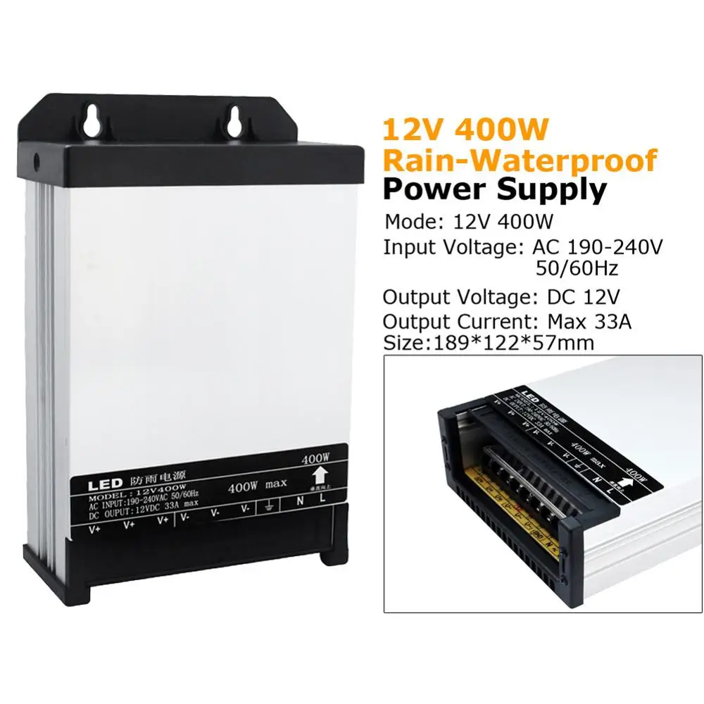 Power Supply 12V 20A 5A 60W 100W 200W 400W 12 Volt Power Supply AC DC Transformer 220V 12V Outdoor for LED Strip Tape Rainproof