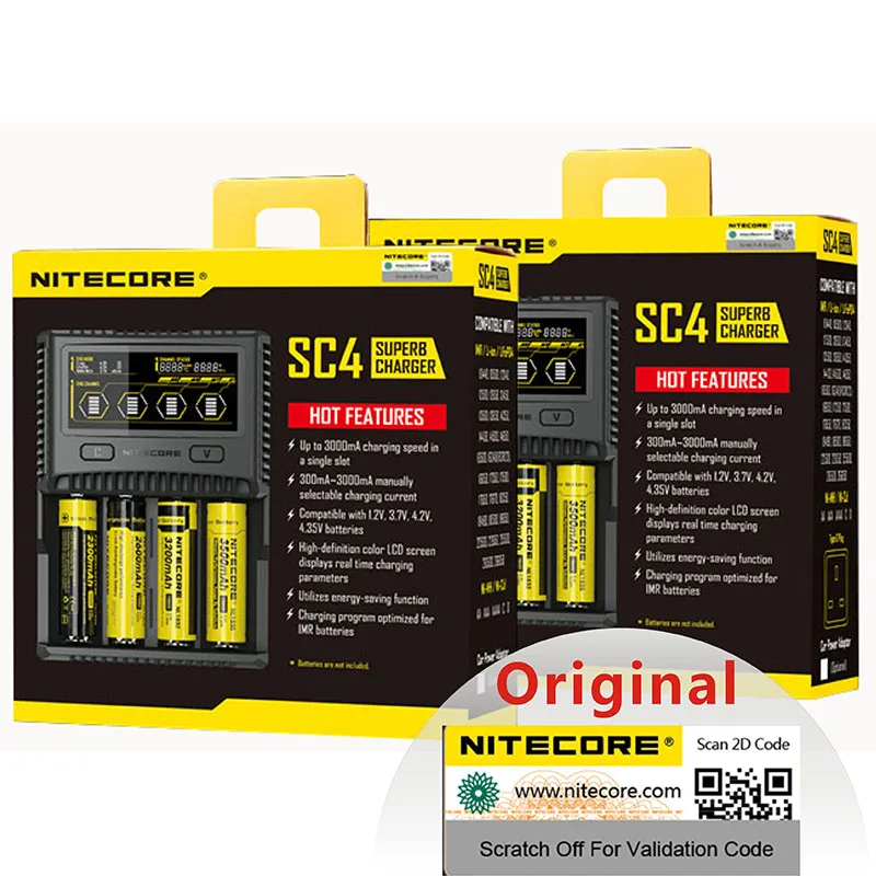 الأصلي NITECORE SC4 أسرع شحن سوبر شاحن 4 فتحات 6A الناتج الإجمالي ل IMR 18650 14450 16340 AA البطارية
