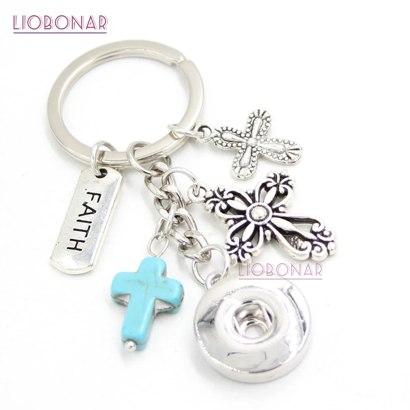 

10PCS Wholesale DIY 18mm Snap Jewelry Cross Key Chain Handbag Charm Inspiration Faith Snap Keychain Key Ring for Men Women Gifts