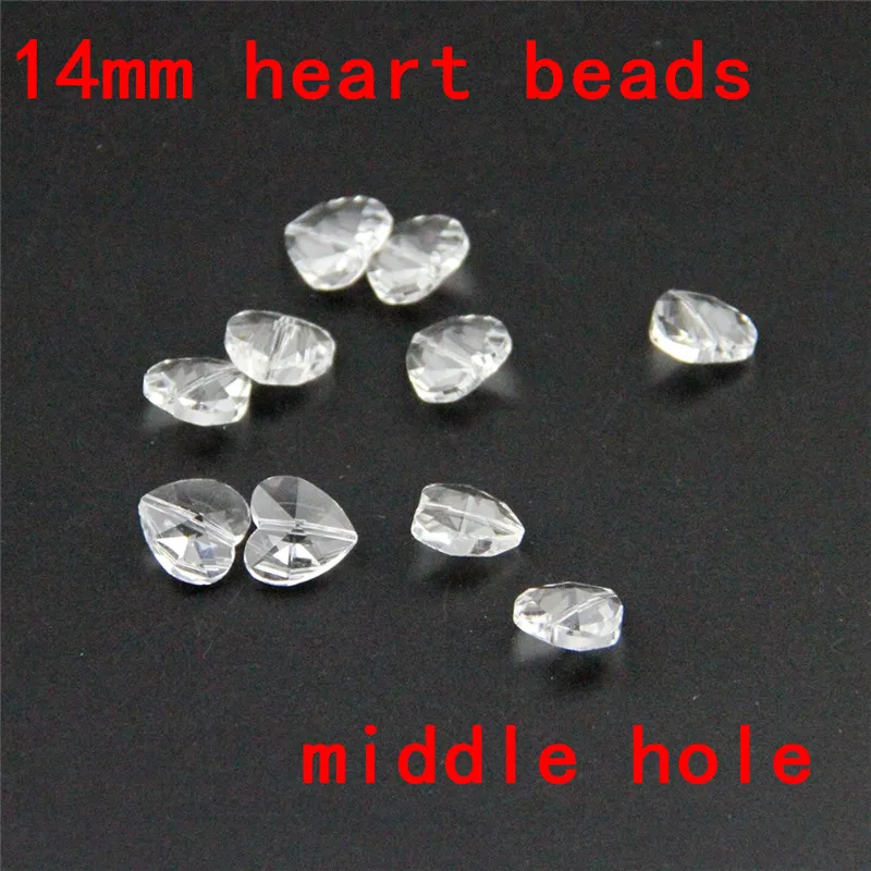 Good Quality 50pcs-2000pcs Clear Color 14mm Glass Heart Beads Middle Hole Crystal Chandelier Beads Prism Lighting DIY Beads