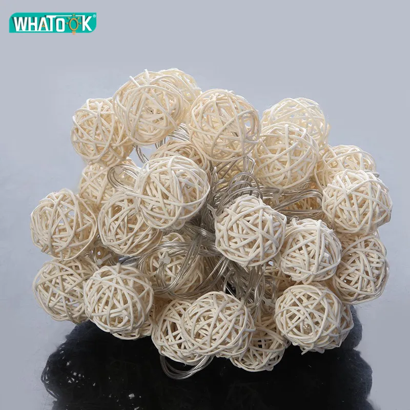 Rattan Ball String Lights Romantic Outdoor Indoor Fairy Christmas Lamps Garland Party Round Sepak Takraw Warm White Lighting DIY